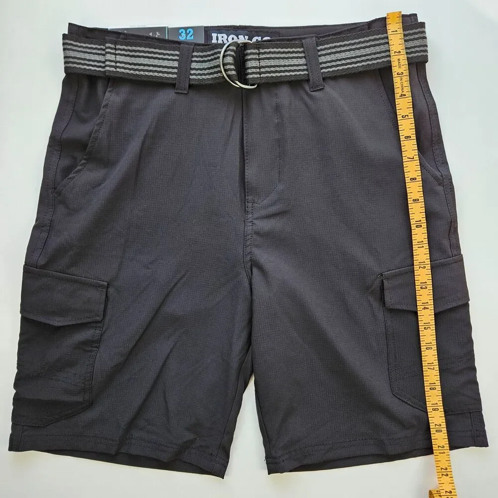 Iron Co NWT Men's Stretch Tech Belted Cargo Shorts Black 32
